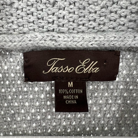 Tasso Elba men’s collared cardigan light gray M cable knit casual office fall - Picture 4 of 7